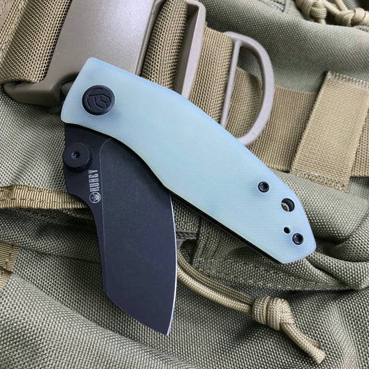 KUBEY KU337C Monsterdog Liner Lock Folding Knife Jade G10 Handle 2.95" Dark Stonewashed 14C28N