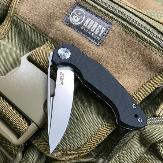 KUBEY KU210E EDC Dugu Liner Lock Folding Knife Black G10 Handle  2.95" Bead Blasted 14C28N