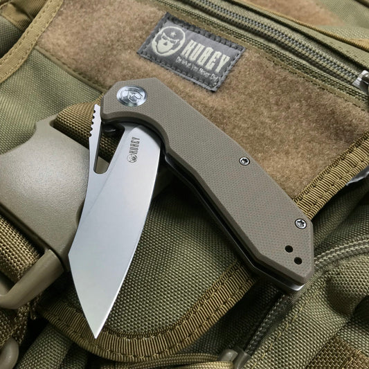 KUBEY KU291B New Vagrant Liner Lock Folding Knife Tan G10 Handle (3.1" Sandblast AUS-10)