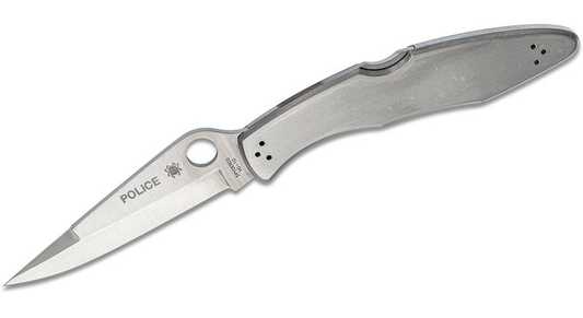 Spyderco C07P Police Folding Knife 4.125" VG10 Satin Plain Blade, Stainless Steel Handles