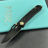 KUBEY KB259C Blackout Frame Lock Folding Knife Black Titanium Handle 3.15" Black Coating M390