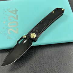KUBEY KB259C Blackout Frame Lock Folding Knife Black Titanium Handle 3.15" Black Coating M390