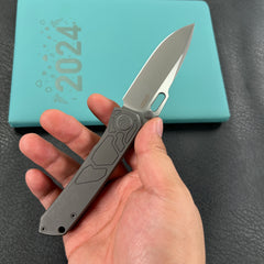 KUBEY KB259B Blackout Frame Lock Folding Knife Gray Titanium Handle 3.15" Brush & Sandblast M390
