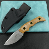 KUBEY KU376B Mikkel Willumsen Design Blade Hunter Drop Point Fixed Blade Knife Brown Micarta Handle 2.95''Beadblast 14C28N