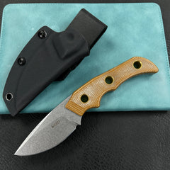 KUBEY KU376B Mikkel Willumsen Design Blade Hunter Drop Point Fixed Blade Knife Brown Micarta Handle 2.95''Beadblast 14C28N