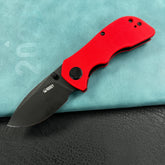 KUBEY KU180O Karaji Liner Lock Dual Thumb Studs Open Folding Pocket Knife Red G10 Handle 2.56" Blackwash 14C28N