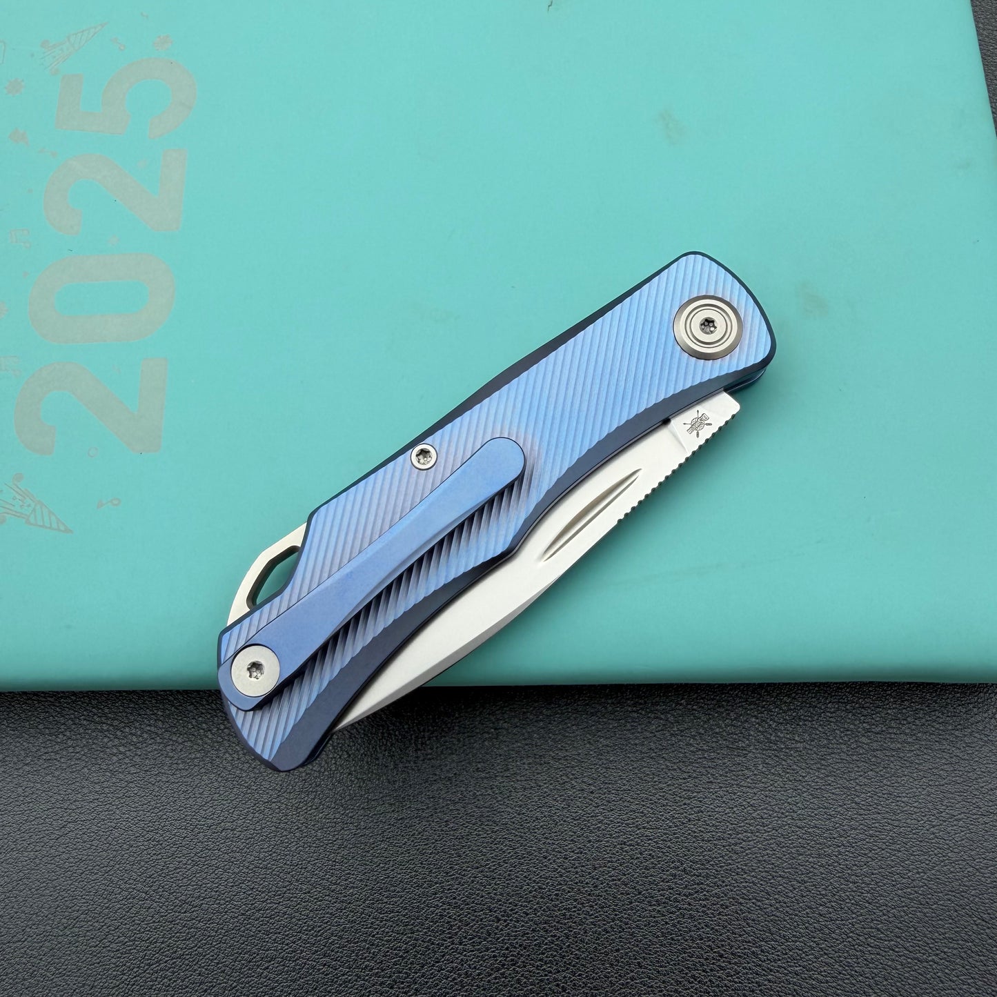 KB KNIVES KB469C El Dorado Slip Joint Pocket Knife Blue Ano Titanium w/ Micro Milling Silver Bead Blasted 2.96" M390