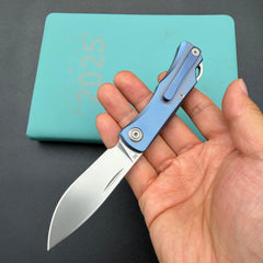 KB KNIVES KB469C El Dorado Slip Joint Pocket Knife Blue Ano Titanium w/ Micro Milling Silver Bead Blasted 2.96" M390