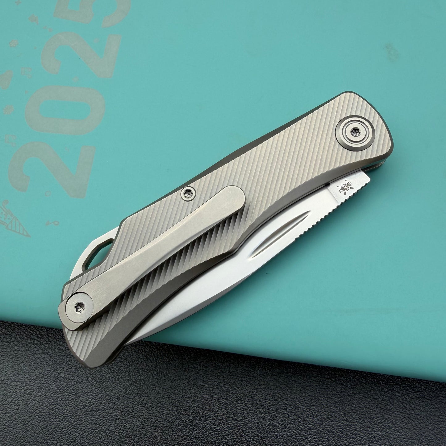 KB KNIVES KB469A El Dorado Slip Joint Pocket Knife Sandblasted Titanium w/ Micro Milling Silver Bead Blast 2.96" M390