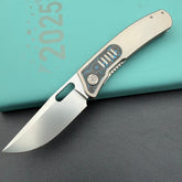 KB KNIVES KB377C Common Thread Folding Knife Sand Blasting Titanium with Arctic Storm Camo Inlay Handle 3.35'' Silver Bead Blasting M390 Blade