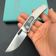 KB KNIVES KB377C Common Thread Folding Knife Sand Blasting Titanium with Arctic Storm Camo Inlay Handle 3.35'' Silver Bead Blasting M390 Blade