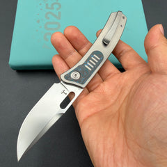 KB KNIVES KB377C Common Thread Folding Knife Sand Blasting Titanium with Arctic Storm Camo Inlay Handle 3.35'' Silver Bead Blasting M390 Blade