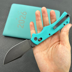 KU KNIVES KU503C Iguana Crossbar Lock Black Tiffany Blue Folding Knife