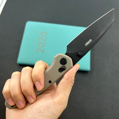 KU KNIVES KU446F Bonza Crossbar Lock Black Tan Folding Knive