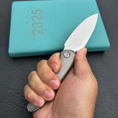 KB knives KB379A Pioneer Folding Knife Sandblast Titanium w/Wave Milling Handle 3.35'' Beadblast CPM 20CV Blade