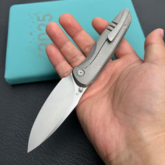 KB knives KB379A Pioneer Folding Knife Sandblast Titanium w/Wave Milling Handle 3.35'' Beadblast CPM 20CV Blade