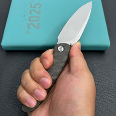 KB knives KB379B Pioneer Folding Knife  Tiger Stripe  Flame Titanium w/ Wave Milling Handle 3.35'' Beadblast CPM 20CV Blade