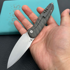 KB knives KB379B Pioneer Folding Knife  Tiger Stripe  Flame Titanium w/ Wave Milling Handle 3.35'' Beadblast CPM 20CV Blade