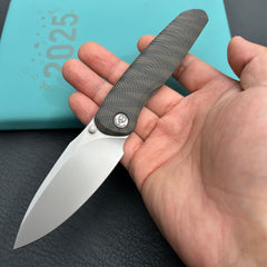 KB knives KB379B Pioneer Folding Knife  Tiger Stripe  Flame Titanium w/ Wave Milling Handle 3.35'' Beadblast CPM 20CV Blade