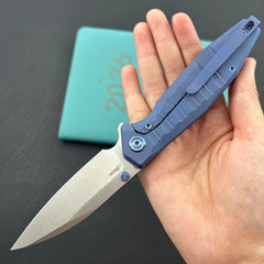 KU KNIVES KU474B Whammy Framelock Blue Ano Ti Folding Knife