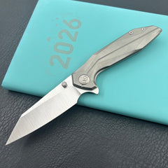 KB KNIVES KB495A Nova Reverse Tanto Frame Locking Folding Knife Sandblast Titanium Handle 3.66" Belt Satin M390 Folding Knife