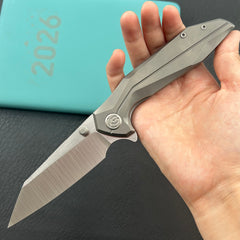 KB KNIVES KB495A Nova Reverse Tanto Frame Locking Folding Knife Sandblast Titanium Handle 3.66" Belt Satin M390 Folding Knife