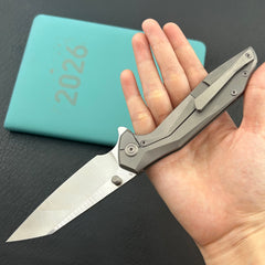 KB KNIVES KB495A Nova Reverse Tanto Frame Locking Folding Knife Sandblast Titanium Handle 3.66" Belt Satin M390 Folding Knife