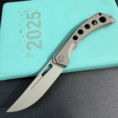 KB Knives KB170 Ishtar Frame Lock Pocket Folding Knife Gray Ti Hanlde 3.54'' Darkblast M390 Blade