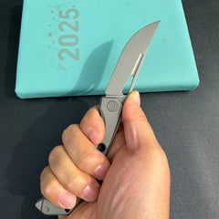 KB Knives KB170 Ishtar Frame Lock Pocket Folding Knife Gray Ti Hanlde 3.54'' Darkblast M390 Blade