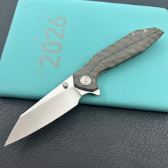 KB KNIVES KB495B Nova Reverse Tanto Frame Locking Folding Knife Flamed Titanium Handle 3.66" Belt Satin M390