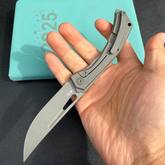 KB Knives KB170 Ishtar Frame Lock Pocket Folding Knife Gray Ti Hanlde 3.54'' Darkblast M390 Blade