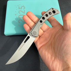 KB Knives KB170 Ishtar Frame Lock Pocket Folding Knife Gray Ti Hanlde 3.54'' Darkblast M390 Blade