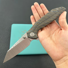 KB KNIVES KB495B Nova Reverse Tanto Frame Locking Folding Knife Flamed Titanium Handle 3.66" Belt Satin M390