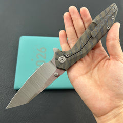 KB KNIVES KB495B Nova Reverse Tanto Frame Locking Folding Knife Flamed Titanium Handle 3.66" Belt Satin M390