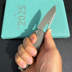 KB Vagrant KB284 Folding Knife Sandblast Titanium Handle 3.15" Darkblast M390 Blade