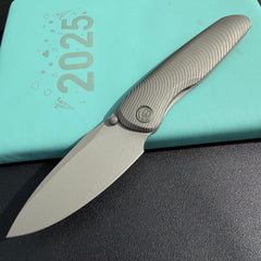 KB knives KB379 Pioneer Folding Knife Sandblast Titanium w/Wave Milling Handle 3.35'' Darkblast CPM 20CV Blade