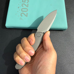 KB knives KB379 Pioneer Folding Knife Sandblast Titanium w/Wave Milling Handle 3.35'' Darkblast CPM 20CV Blade