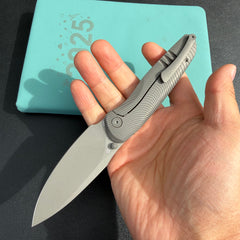 KB knives KB379 Pioneer Folding Knife Sandblast Titanium w/Wave Milling Handle 3.35'' Darkblast CPM 20CV Blade