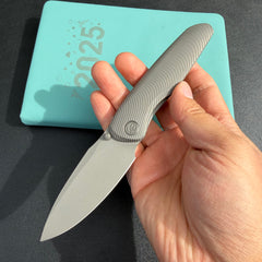 KB knives KB379 Pioneer Folding Knife Sandblast Titanium w/Wave Milling Handle 3.35'' Darkblast CPM 20CV Blade