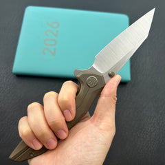 KB KNIVES KB495D Nova Reverse Tanto Frame Locking Folding Knife Bronze Titanium Handle 3.66" Belt Satin M390