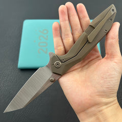 KB KNIVES KB495D Nova Reverse Tanto Frame Locking Folding Knife Bronze Titanium Handle 3.66" Belt Satin M390