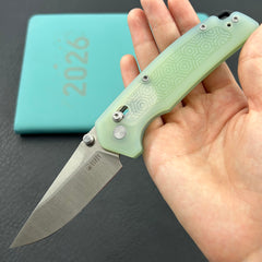 KU KNIVES KU464B Geri Crossbar Lock Jade Folding Knife