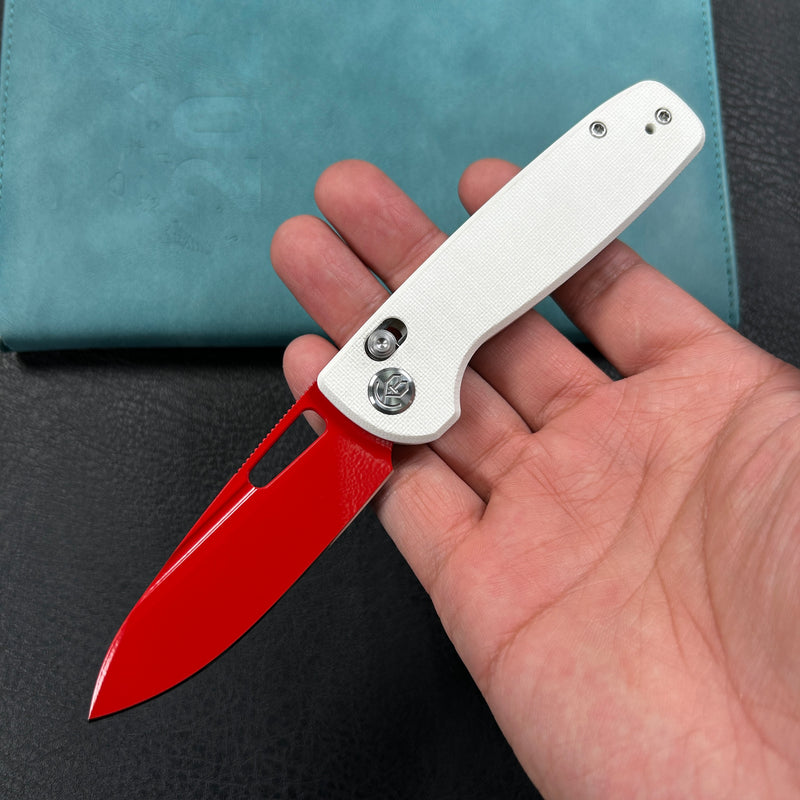(Exclusives ) KUBEY KU248B  Bluff Axis lock Everyday Carry Folding Knife White G10 Handle Red Painted  14C28N