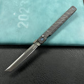 KUBEY KB243C Prism Button Lock CEO Style Folding Knife Flame Titanium Handle 3.54'' Beadblast 14C28N