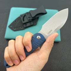 KU knife KU455A Microburst Fixed Blade Knife Blue Micarta Handle 2.95" Beadblast 14C28N Fixed Knife