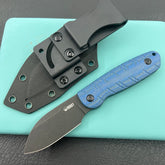 KU knife KU455C Microburst Fixed Blade Knife Blue Micarta Handle 2.95" Beadblast 14C28N Fixed Knife