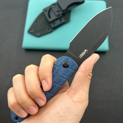 KU knife KU455C Microburst Fixed Blade Knife Blue Micarta Handle 2.95" Beadblast 14C28N Fixed Knife
