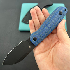 KU knife KU455C Microburst Fixed Blade Knife Blue Micarta Handle 2.95" Beadblast 14C28N Fixed Knife