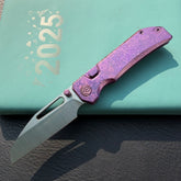 KB Venom KB435D Top Liner Lock Pocket Folding Knife Purple Ano Crystallized Titanium 3.46" Belt Satin CPM S90V Blade