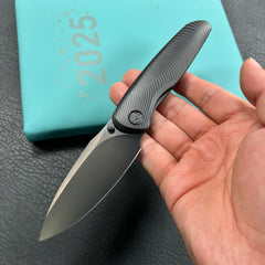 KB knives KB379C Pioneer Folding Knife Black DLC Titanium w/ Wave Milling Handle 3.35'' Black DLC 20CV Blade